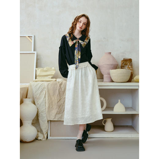 两三事 天使密语 2026春季新款百搭荷叶边拼接褶皱高腰半身裙 商品图1