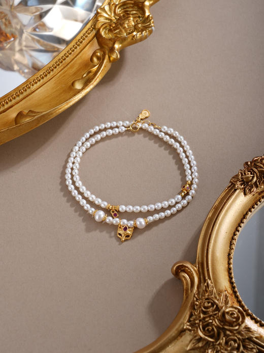 子佩集【灵狐面具】银S925珍珠惜王妃手链【QNS0022-3】3mm珠镀金绿松石蝴蝶2601 商品图8