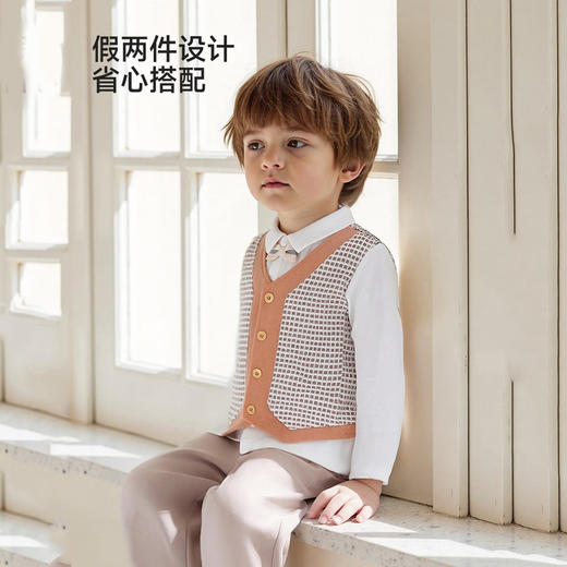 英氏童装儿童套装男童春秋假两件英伦格纹装小少爷装YRABJ1S013A 商品图1