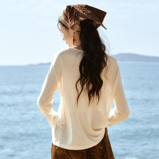 OLrain欧芮儿2026新款女夏宽松休闲猫咪印花天丝长袖T恤圆领上衣 商品图2