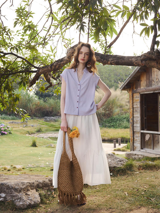 OLrain欧芮儿2026新款女紫色短袖衬衫优雅百搭 商品图1