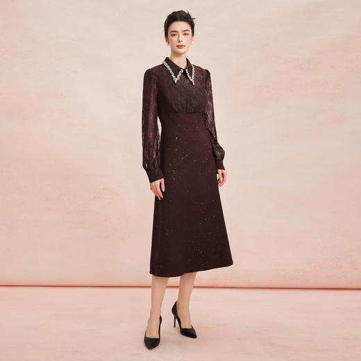 RE813斯尔丽26新款法式复古蕾丝拼接修身装饰性领子高级小礼服连衣裙 商品图3