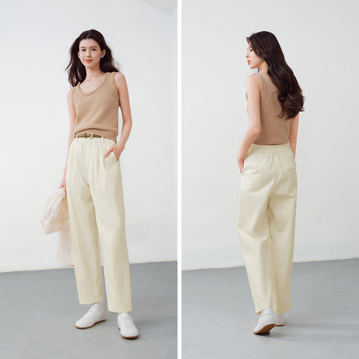 森马休闲裤女夏季纯色松紧腰打褶宽松长裤显瘦通勤简约女士锥形裤 商品图4