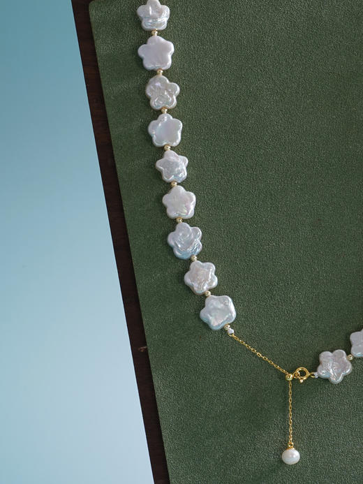 子佩集【花海相遇】银S925珍珠惜王妃项链【ZZXL009】11.5mm扁珠镀金巴洛克五瓣花2601 商品图7