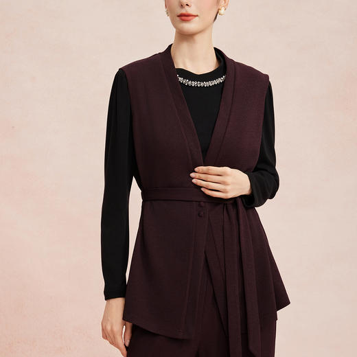 RE401斯尔丽26新款小香风V领马甲外套+打底衫+直筒长裤免搭配三件套装 商品图4