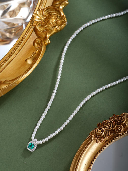 子佩集【深海叠翠】银S925珍珠惜王妃项链【ZZXL017】2.8mm珠绿方块2601 商品图1