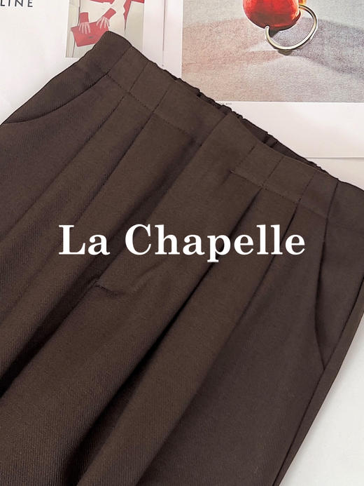 专柜实拍【羊毛西装裤】拉夏贝尔/La Chapelle垂坠质感高腰半松紧宽松显瘦休闲阔腿长裤★ 商品图7