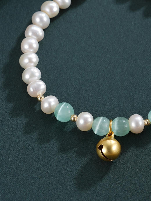 子佩集【无念清响】珍珠惜王妃手链【ZZSL007】5.5-6mm珠镀金铃铛猫眼石2601 商品图5