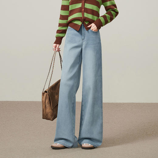 【浅蓝色-加绒-阔腿】逸阳冬加绒加厚抗寒保暖宽松直筒牛仔长裤7329 商品图5