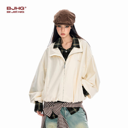 BJHG不计后果纯色短夹克外套男春2026新款美式休闲基础翻领上衣女 商品图2