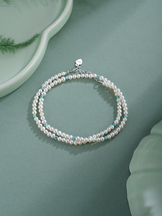 子佩集【沧海雪月】银S925珍珠惜王妃手链【QNS0025-20】3mm珠绿松石2601 商品图6