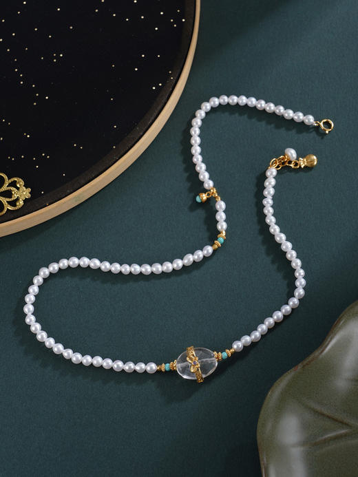 子佩集【庄生晓梦】银S925珍珠惜王妃手链【QNS0017】3mm珠镀金绿松石白水晶2601 商品图5