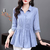 纯棉七分袖衬衫女春夏2025新款上衣全棉女士衬衣中年妈妈收腰小衫 商品缩略图1