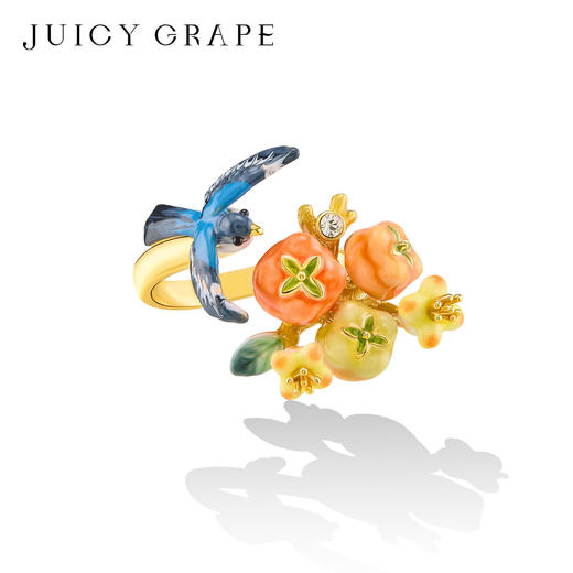 Juicy Grape首饰套装轻奢小众珐琅项链手链耳环戒指新年生日礼物 雀柿呈祥-喜柿连连开口戒指 商品图4