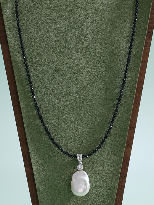子佩集【深海絮语】银S925珍珠惜王妃项链【ZZXL001】2mm黑珠14-17mm扁珠巴洛克双色2601 商品图3