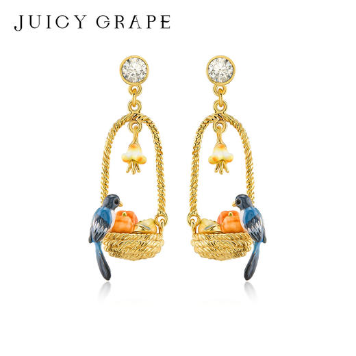 Juicy Grape首饰套装轻奢小众珐琅项链手链耳环戒指新年生日礼物 雀柿呈祥-喜柿果篮耳环 商品图0