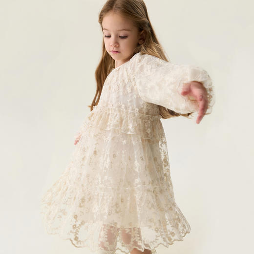 马克珍妮清新花朵女童绣花网纱裙2026年春装新款560120 商品图2