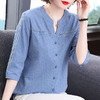 棉麻休闲衬衫女夏季新款女装中年妈妈春秋中袖七分袖上衣纯棉衬衣 商品缩略图3