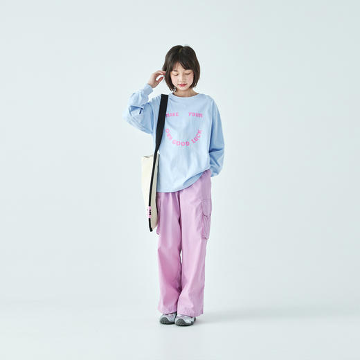 嫩芽绿 粉紫色 白色预售3.31发 微风蓝预售3.20发 棵初26年春季新款亲子中大女童字母印花长袖T恤经典好搭纯棉上衣 商品图2