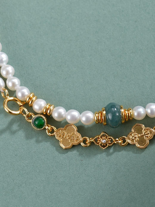 子佩集【四叶韶华】银S925珍珠惜王妃手链【QNS0013】3mm珠镀金碧玉四叶草2601 商品图5