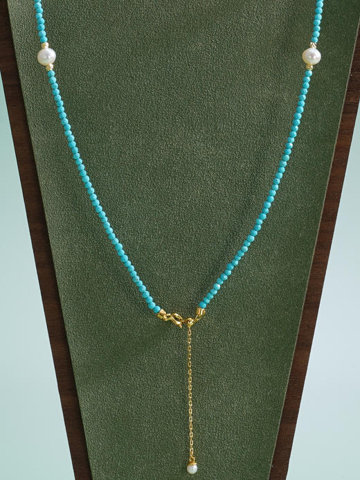 子佩集【福海华光】银S925珍珠惜王妃项链【ZZXL003】2mm蓝珠5.8mm大珠绿松石2601 商品图5