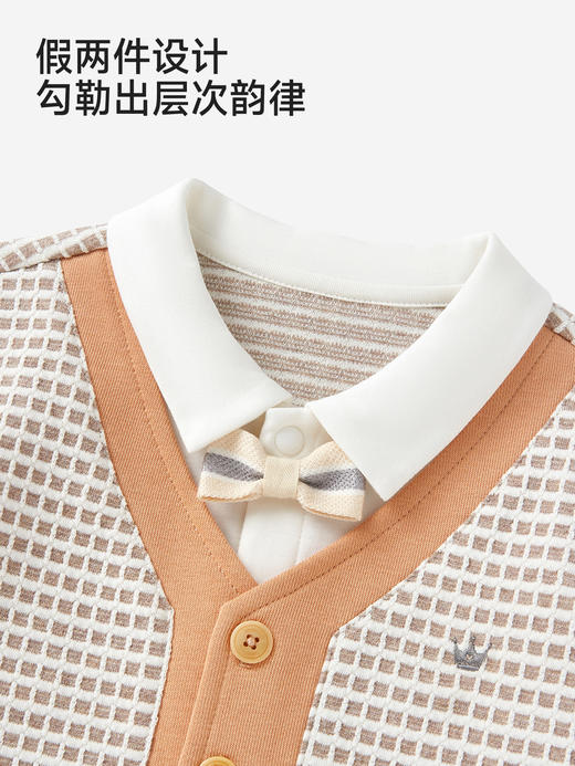 英氏婴儿哈衣服长袖男宝宝假两件格纹连体衣外出爬服YRHAJ1S046A 商品图4