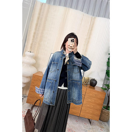 清醒独白Oversized蓝色牛仔外 经典巴恩风 小立领设计 复古洗水百搭 商品图1