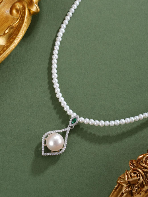 子佩集【清欢长驻】银S925珍珠惜王妃项链【ZZXL006】2.8mm小珠9mm大珠水滴绿点2601 商品图5