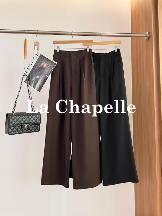 专柜实拍【羊毛西装裤】拉夏贝尔/La Chapelle垂坠质感高腰半松紧宽松显瘦休闲阔腿长裤★ 商品图1