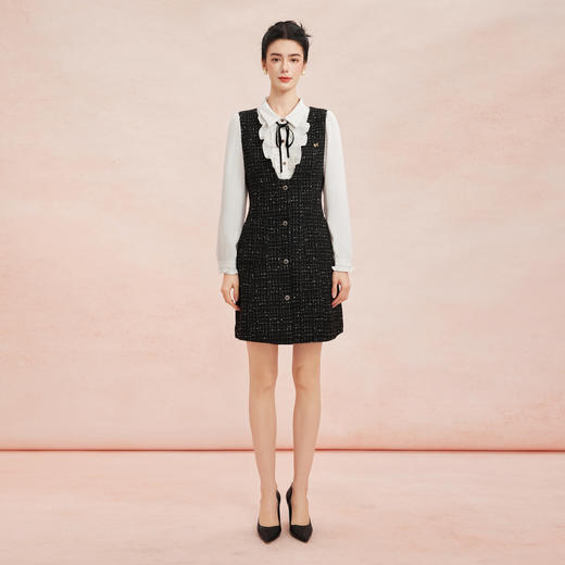 RE806斯尔丽26新款小香风系列花纱V领马甲连衣裙显瘦搭配淑女衬衫套装 商品图3