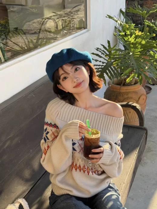 <曾小咸推荐>  费尔岛一字肩毛衣 日常价169 活动价89.99！！【预售款，预计3-15天发货】 商品图1