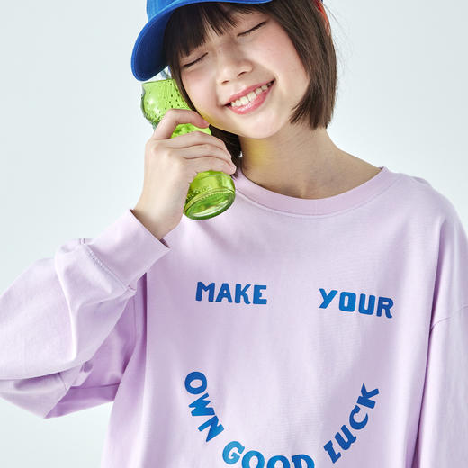 嫩芽绿 粉紫色 白色预售3.31发 微风蓝预售3.20发 棵初26年春季新款亲子中大女童字母印花长袖T恤经典好搭纯棉上衣 商品图3