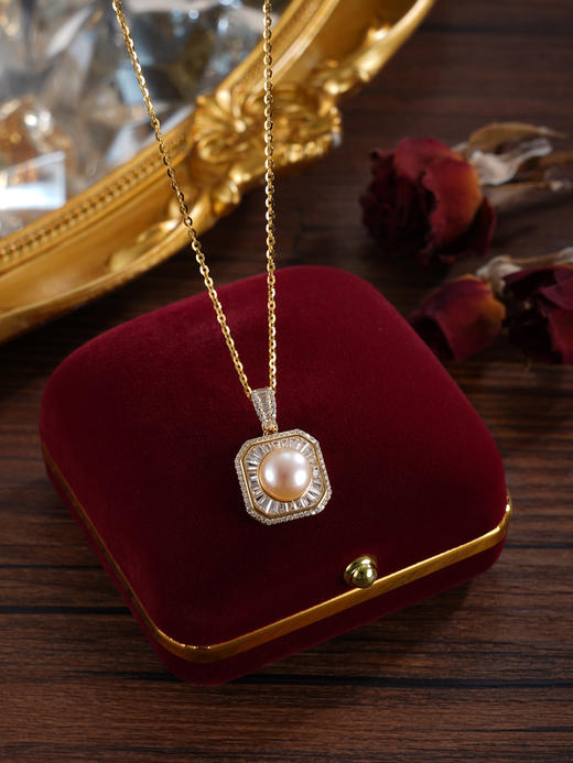 子佩集【永怀珍爱】银S925珍珠惜王妃套链【P2855】8mm珠镀金方块四芒星2601 商品图7