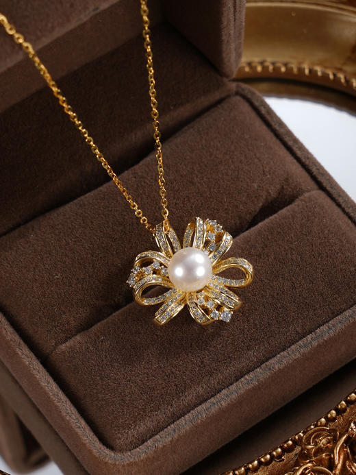 子佩集【繁花序曲】银S925珍珠惜王妃套链【XXDZ054】7mm珠镀金花朵2601 商品图7