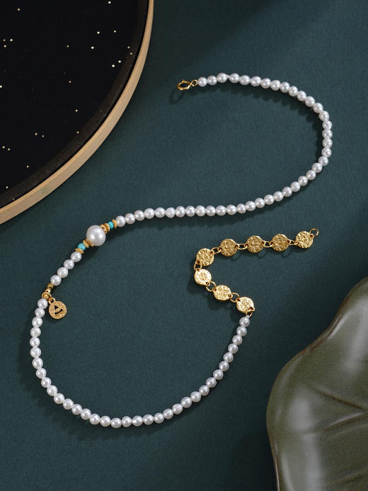 子佩集【璀璨年华】银S925珍珠惜王妃手链【QNS0010】3mm珠镀金绿松石三角之力金币2601 商品图5