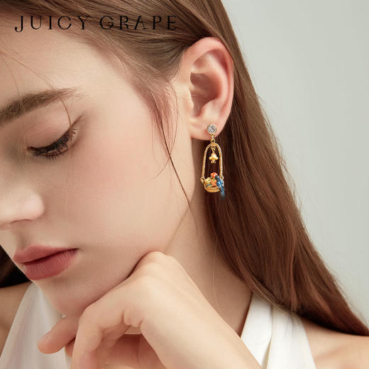Juicy Grape首饰套装轻奢小众珐琅项链手链耳环戒指新年生日礼物 雀柿呈祥-喜柿果篮耳环 商品图1
