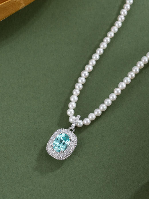 子佩集【诗心湛蓝】银S925珍珠惜王妃项链【ZZXL032】2.8mm珠蓝椭圆方块2601 商品图4