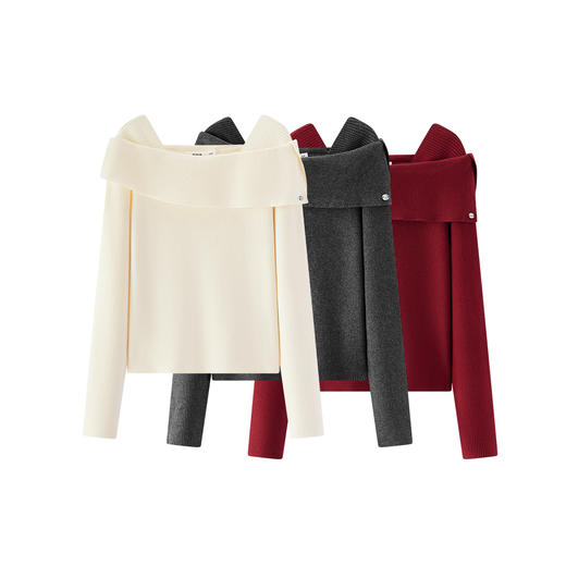 商场同款|森马毛衣女春季短款一字领翻领2026新款优雅温柔套头衫 商品图4