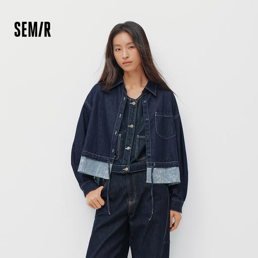 商场同款|森马牛仔衬衫女春季oversize假两件2026新款小个子上衣 商品图1