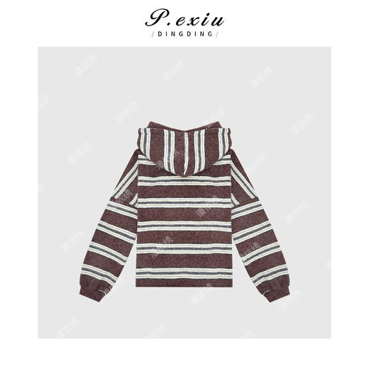 04-2潘依绣丁丁宠粉【复古浪潮】撞色条纹连帽抽绳长袖卫衣W-62576 商品图2