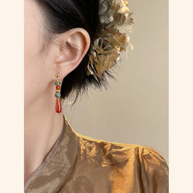 【新年耳环】复古新中式天然石串珠耳环 手工设计款国风油画感气质耳饰