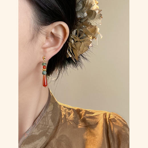 【新年耳环】复古新中式天然石串珠耳环 手工设计款国风油画感气质耳饰 商品图0