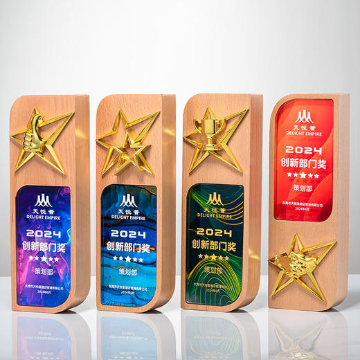 奖杯定制创意高档大气送优秀员工老师纪念品退休实木水晶奖牌 商品图0
