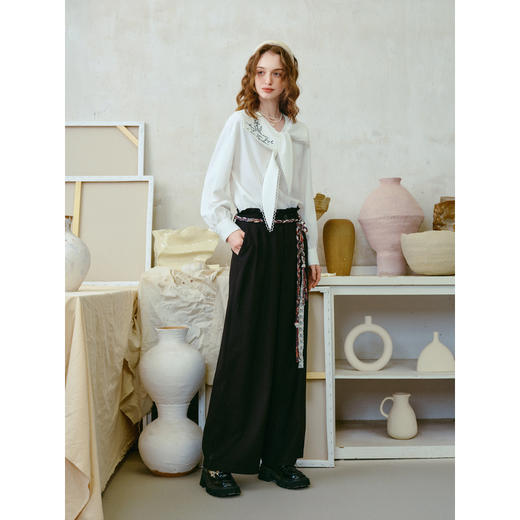 两三事梵高文艺 港岛暮色 2026春季新款麻花辫腰带休闲裤女宽松 商品图1