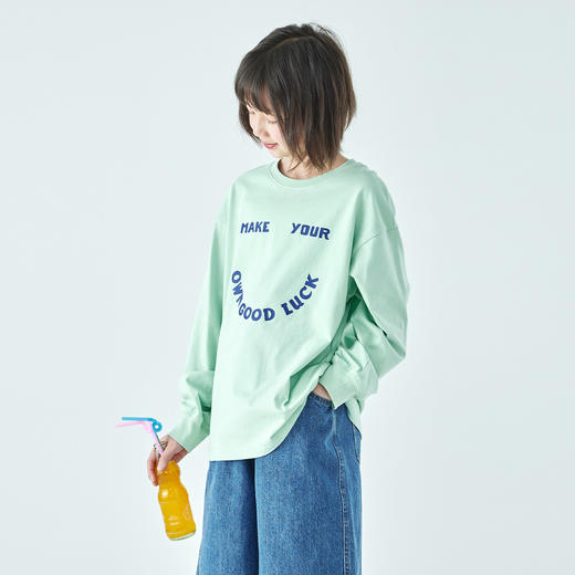 嫩芽绿 粉紫色 白色预售3.31发 微风蓝预售3.20发 棵初26年春季新款亲子中大女童字母印花长袖T恤经典好搭纯棉上衣 商品图1