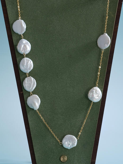 子佩集【长情印记】珍珠惜王妃毛衣链【ZZMYL002】16.5mm扁珠镀金巴洛克2601 商品图2