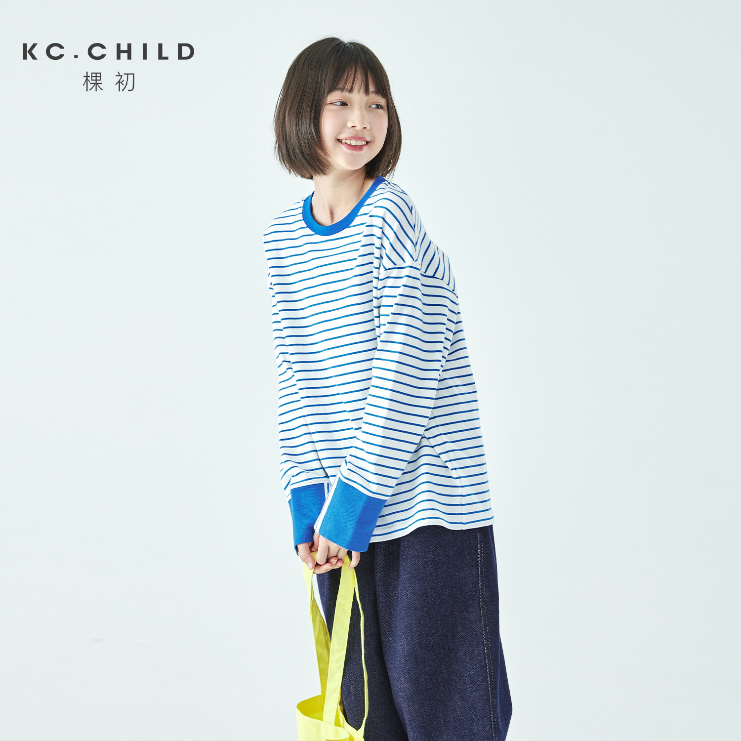 预售4.16发 棵初26年春季新款亲子中大女童经典条纹长袖T恤纯棉简约宽松上衣