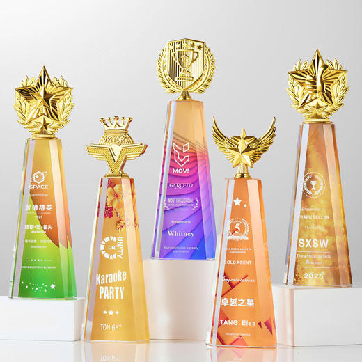 高档水晶奖杯定制金属奖章比赛颁奖纪念品刻字订做企业年会大奖杯 商品图9