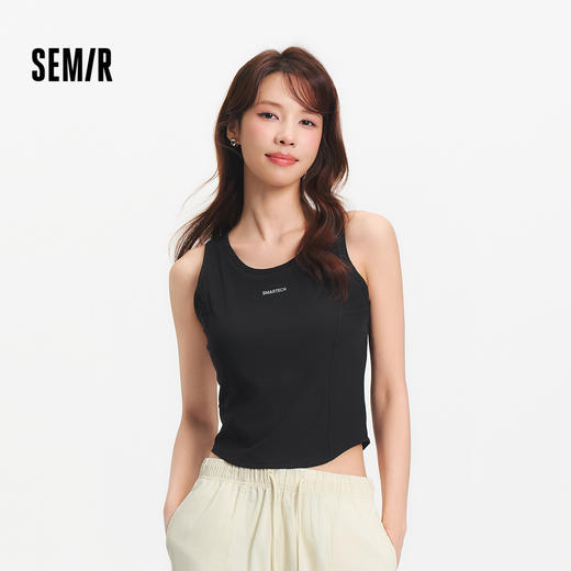 【99元任选2件】森马背心女夏短款凉感吸湿速干带胸垫紧身分割字母内搭运动风上衣 商品图1