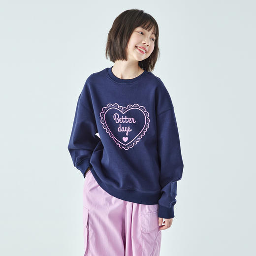 棵初26年春季新款亲子中大女童爱心印花圆领卫衣亲肤面料宽松上衣 商品图2